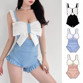 Áo tắm một mảnh monokini khách sạn nghỉ dưỡng có diềm ruy băng có gân