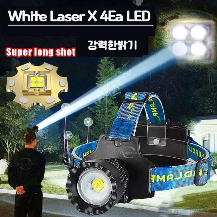 4 Chip Laser trắng LED có thể sạc lại Zoom Đèn lồng Harujil Đèn lồng đầu T02AX