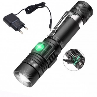 Đèn pin LED có thể sạc lại Zoom Flash Đèn lồng leo núi Đèn pin câu cá XMLT6 MP518 A0