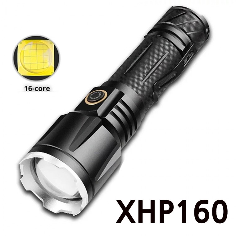 XHP160 Chip LED có thể sạc lại Đèn pin zoom Đèn pin Đèn pin 18600 Lumens C Loại P180 AX