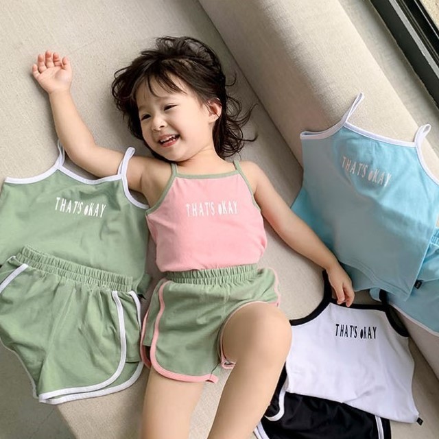 Dây Unisex, quần short không tay, bộ quần áo trên và dưới, quần áo trong nhà cho trẻ em ban ngày, đồng phục học sinh mẫu giáo cho trẻ sơ sinh