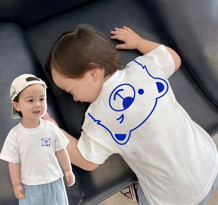 Unisex Gấu Đảo Chiều Vòng Tay Ngắn Áo Thun Cotton Nhà Trẻ Trong Nhà Quần Áo Trẻ Sơ Sinh Trẻ Em Mẫu Giáo Đi Học Quần Áo