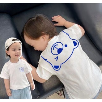 Unisex Gấu Đảo Chiều Vòng Tay Ngắn Áo Thun Cotton Nhà Trẻ Trong Nhà Quần Áo Trẻ Sơ Sinh Trẻ Em Mẫu Giáo Đi Học Quần Áo