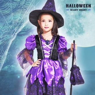 Bộ 4 bộ trang phục Halloween Phù Thủy Tím (Nhện) XXL