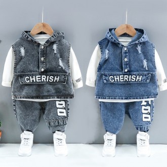 Bé Trai Denim Hood Bộ 3 Món Nhà Trẻ Trên Và Dưới Bộ Quần Áo Trẻ Em Trong Nhà Quần Áo Trẻ Sơ Sinh Trẻ Em Mẫu Giáo Học Quần Áo