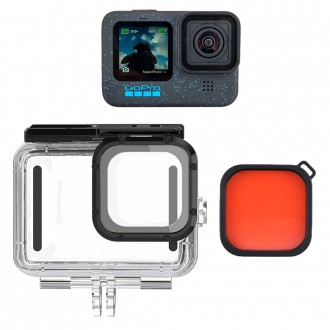 Vỏ chống nước Super Suit tương thích GoPro 12 Ống kính lọc màu đỏ