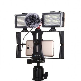 PULUZ PU3007 Điện thoại thông minh giàn video chống rung ổn định thiết bị quay video 1/4 giày lạnh YouTuber phát sóng một người