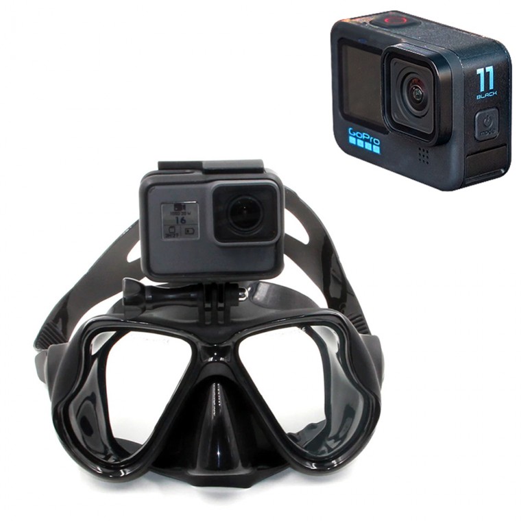 Kính bơi lặn với ống thở tương thích GoPro 11 màu đen