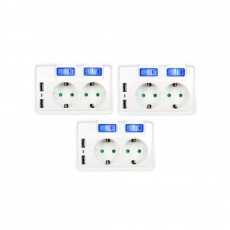 E-Safe multi-tap (tap 2 ngạnh riêng lẻ + USB) Bộ chuyển đổi dây điện nhiều tap 2589-3