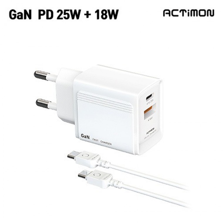 Sản phẩm mới Actimon GaN PD 20W+18W PPS sạc gia đình cực nhanh cổng C + cổng USB kép có thể tháo rời cáp CtoC đi kèm