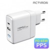 Bộ sạc gia đình Actimon PPS PD 45W tốc độ cao QC3.0 USB C loại 2 ngạnh không có cáp CtoC Cto8