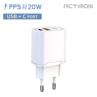 Bộ sạc 2 cổng cực nhanh Actimon PD 20W (USB+C) (không bao gồm cáp)