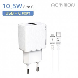 [Hunicase] Bộ sạc 2 cổng Actimon Home 10.5W (USB+C) (8 đến C)