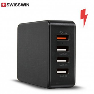 (Hicell) Swisswin QC3.0 chính hãng sạc nhanh đa năng 4 cổng 4 thiết bị dịch vụ sạc đồng thời tốc độ cao 4in1