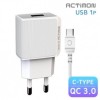 [Incine] Actimon QC 3.0 hỗ trợ bộ sạc gia đình tốc độ cao 18W USB 1-prong loại C cáp rời