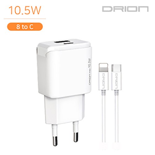 Bộ sạc gia đình 10,5W (1 cổng C, 1 cổng USB) (DR-TC7-10W-CU-8P với CÁP 8 đến C)