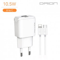 Bộ sạc gia đình 10,5W (1 cổng C, 1 cổng USB) (DR-TC7-10W-CU-8P với CÁP 8 đến C)