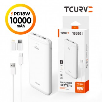 T-Curve PD 18W 10000mah Pin phụ đa năng 2 cổng (cáp ngắn 5 chân + loại 8 chân + loại C) (tay sạc pin)