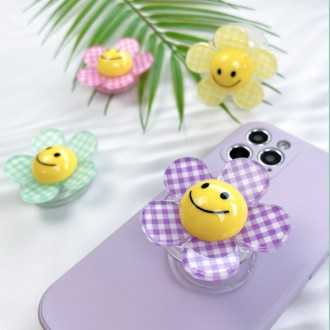 Linkvu Gingham Check 3D Happy Day Flower Phone Talk Giá đỡ Smart Talk