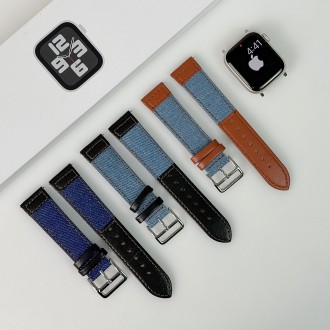 Entercon Apple Watch 9 Ultra SE 2 8 7 Dây đeo bằng da denim hai tông màu Dây đeo đồng hồ tương thích