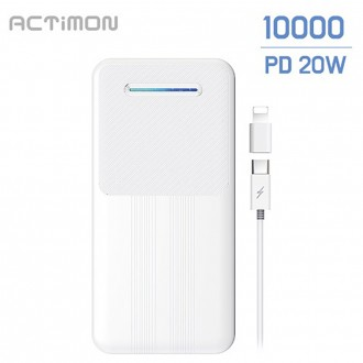 Inc. Actimon 10000mAh pin phụ tốc độ cao PD 20W QC3.0 USB Type C cáp 15cm 8 pin giới tính 3in1 sạc đồng thời 3 thiết bị