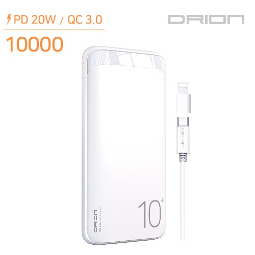 Pin phụ tốc độ cao Drion PD 20W/QC 3.0 10000mAh (CÁP C-TYPE + 8 PIN GEN)