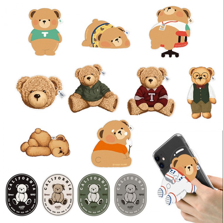 [Hicell] Teddy Island Classic Ttoontun Bear Vintage Acrylic Talk Grip Holder Smart Talk