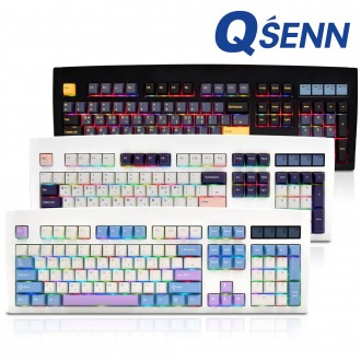 QSENN DT35 104 PBT Bàn phím cơ có dây/không dây được bôi trơn hoàn toàn màu đen